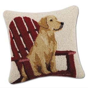 Adirondack Yellow Lab Hooked Dog Pillow 16" NWT